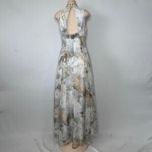 Vintage 90s Pastel Floral Open Back Maxi Dress Romantic Cottagecore Formal Gown